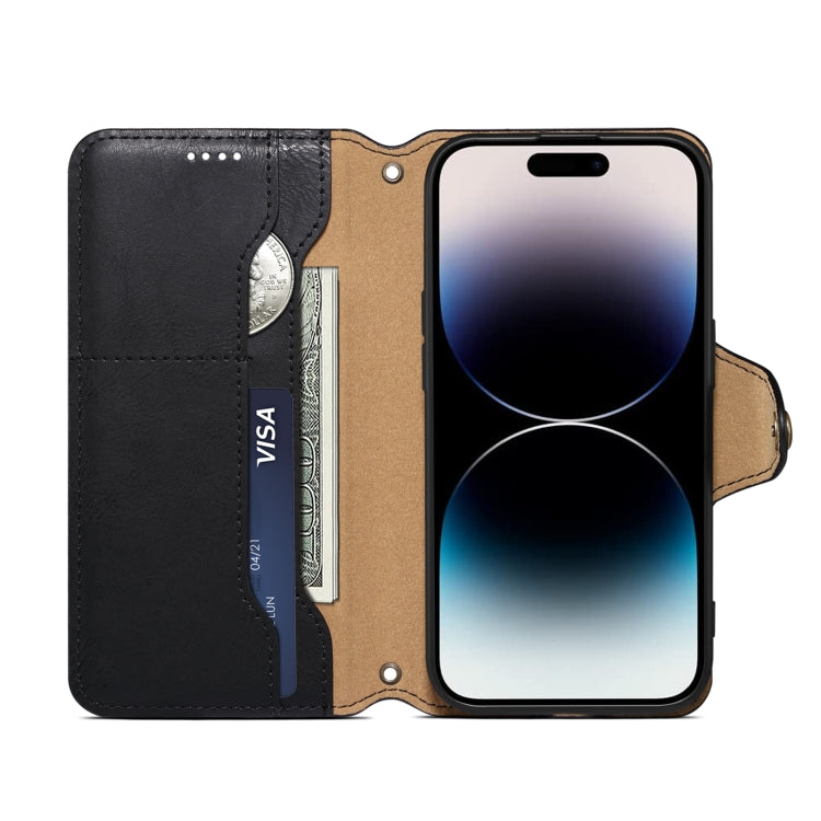 For iPhone 16 Pro Max Denior Cowhide Texture Wallet Style Leather Phone Case(Black) - iPhone 16 Pro Max Cases by Denior | Online Shopping UK | buy2fix