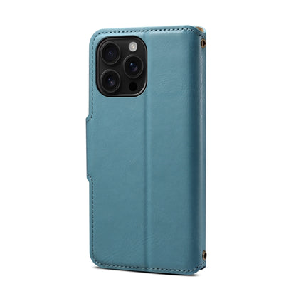 For iPhone 16 Pro Max Denior Cowhide Texture Wallet Style Leather Phone Case(Blue) - iPhone 16 Pro Max Cases by Denior | Online Shopping UK | buy2fix