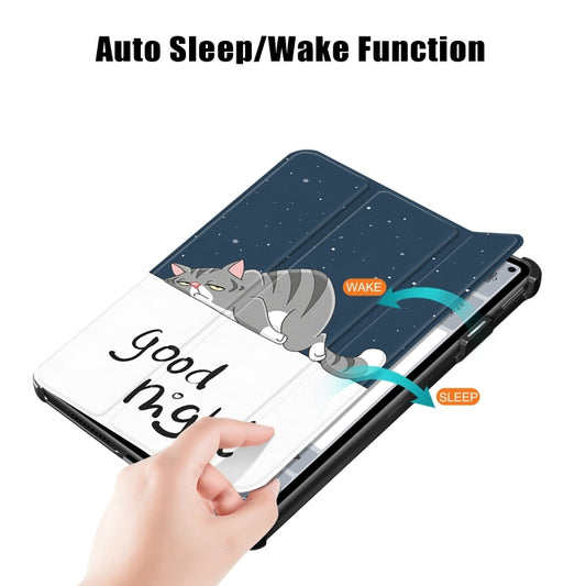 For Huawei MatePad Pro 11 2024 / 2022 Coloured Drawing 3-Fold Smart Leather Tablet Case(Lazy Cat) by buy2fix