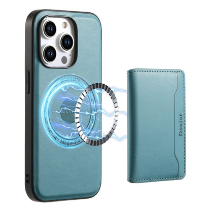 For iPhone 15 Pro Max Denior Cowhide Texture Leather MagSafe Detachable Wallet Phone Case(Blue) - iPhone 15 Pro Max Cases by Denior | Online Shopping UK | buy2fix