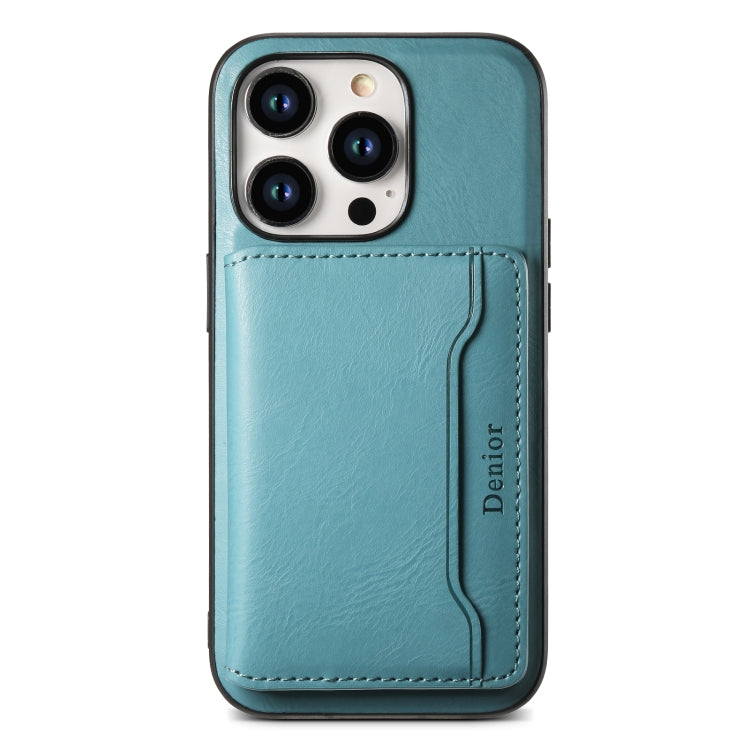 For iPhone 15 Denior Cowhide Texture Leather MagSafe Detachable Wallet Phone Case(Blue) - iPhone 15 Cases by Denior | Online Shopping UK | buy2fix