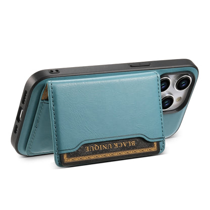 For iPhone 15 Denior Cowhide Texture Leather MagSafe Detachable Wallet Phone Case(Blue) - iPhone 15 Cases by Denior | Online Shopping UK | buy2fix