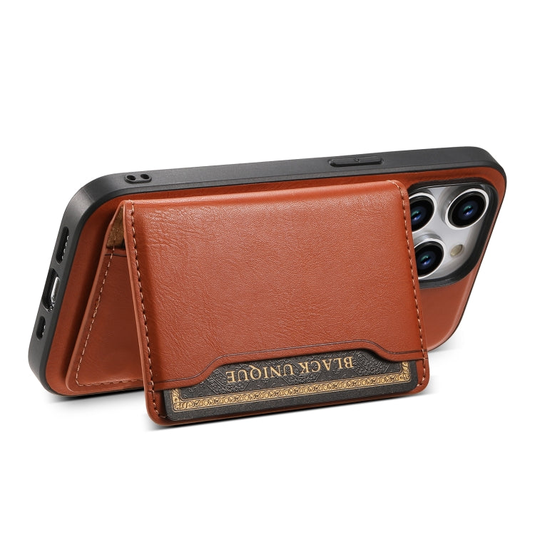 For iPhone 15 Denior Cowhide Texture Leather MagSafe Detachable Wallet Phone Case(Brown) - iPhone 15 Cases by Denior | Online Shopping UK | buy2fix