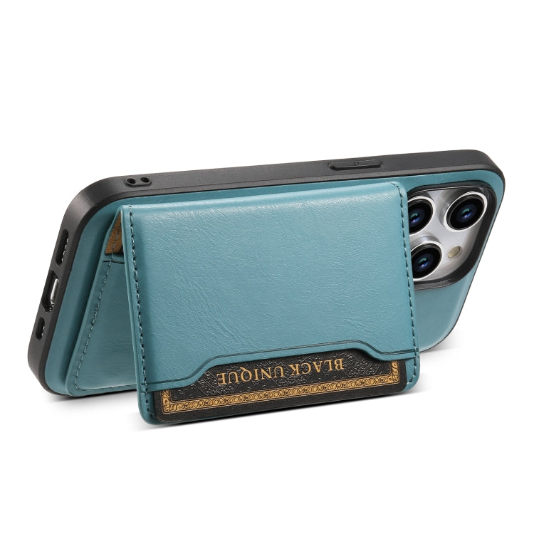 For iPhone 14 Plus Denior Cowhide Texture Leather MagSafe Detachable Wallet Phone Case(Blue) - iPhone 14 Plus Cases by Denior | Online Shopping UK | buy2fix