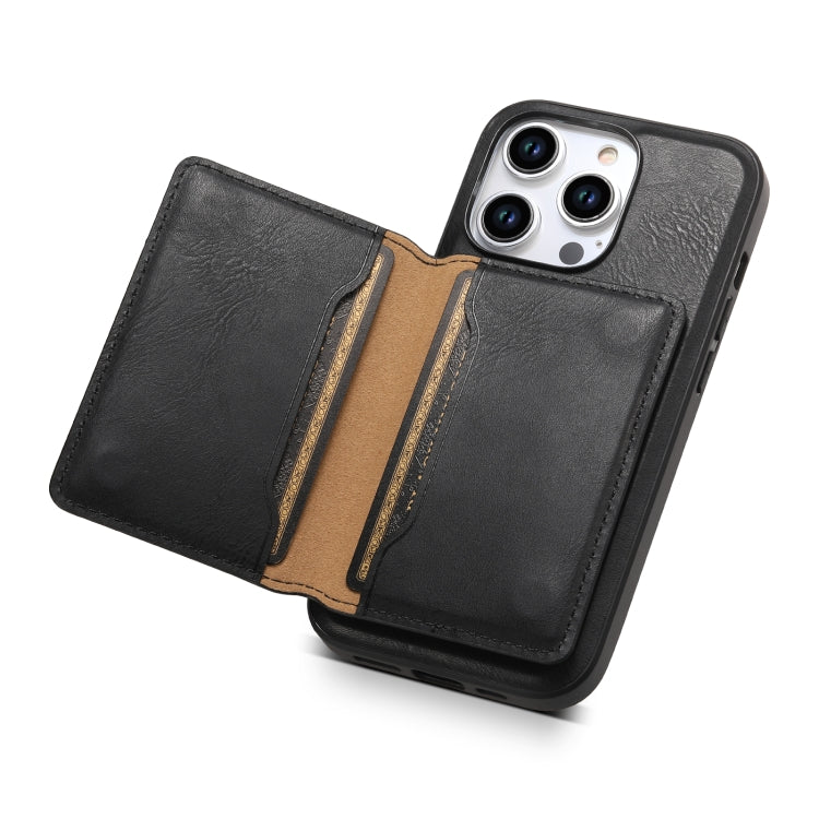 For iPhone 14 Denior Cowhide Texture Leather MagSafe Detachable Wallet Phone Case(Black) - iPhone 14 Cases by Denior | Online Shopping UK | buy2fix