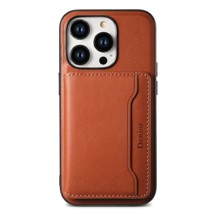 For iPhone 14 Denior Cowhide Texture Leather MagSafe Detachable Wallet Phone Case(Brown) - iPhone 14 Cases by Denior | Online Shopping UK | buy2fix