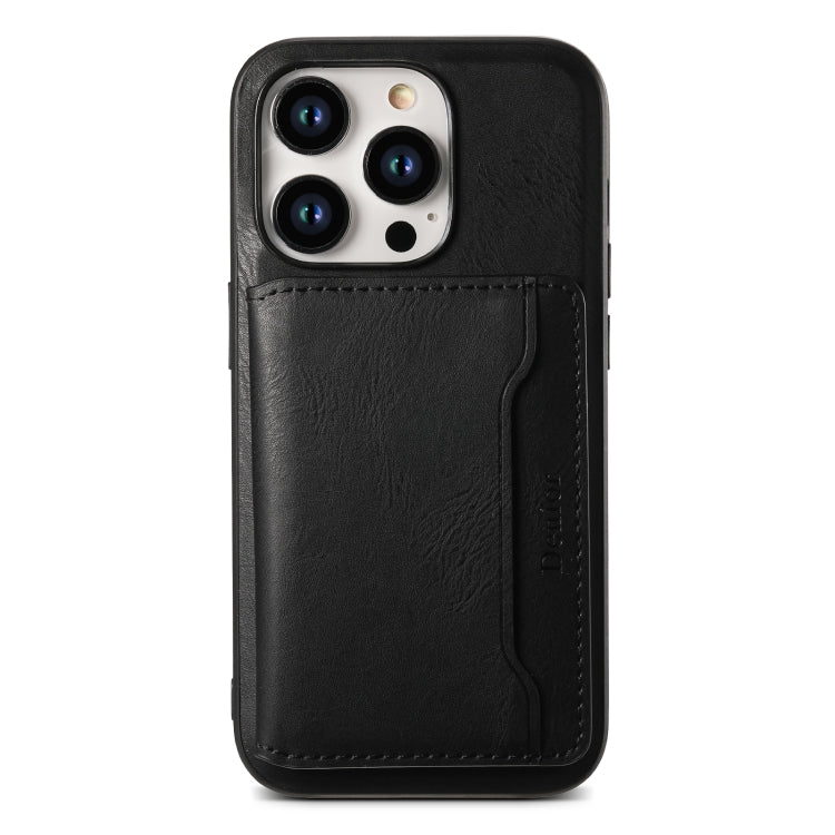 For iPhone 14 Pro Denior Cowhide Texture Leather MagSafe Detachable Wallet Phone Case(Black) - iPhone 14 Pro Cases by Denior | Online Shopping UK | buy2fix