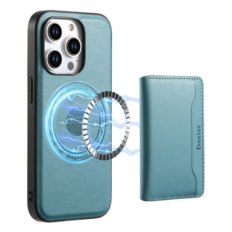 For iPhone 13 Pro Max Denior Cowhide Texture Leather MagSafe Detachable Wallet Phone Case(Blue) - iPhone 13 Pro Max Cases by Denior | Online Shopping UK | buy2fix