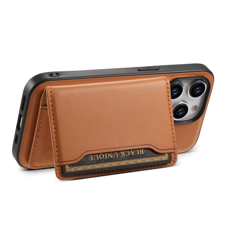 For iPhone 13 Denior Cowhide Texture Leather MagSafe Detachable Wallet Phone Case(Khaki) - iPhone 13 Cases by Denior | Online Shopping UK | buy2fix