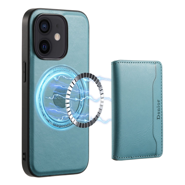 For iPhone 12 Denior Cowhide Texture Leather MagSafe Detachable Wallet Phone Case(Blue) - iPhone 12 / 12 Pro Cases by Denior | Online Shopping UK | buy2fix