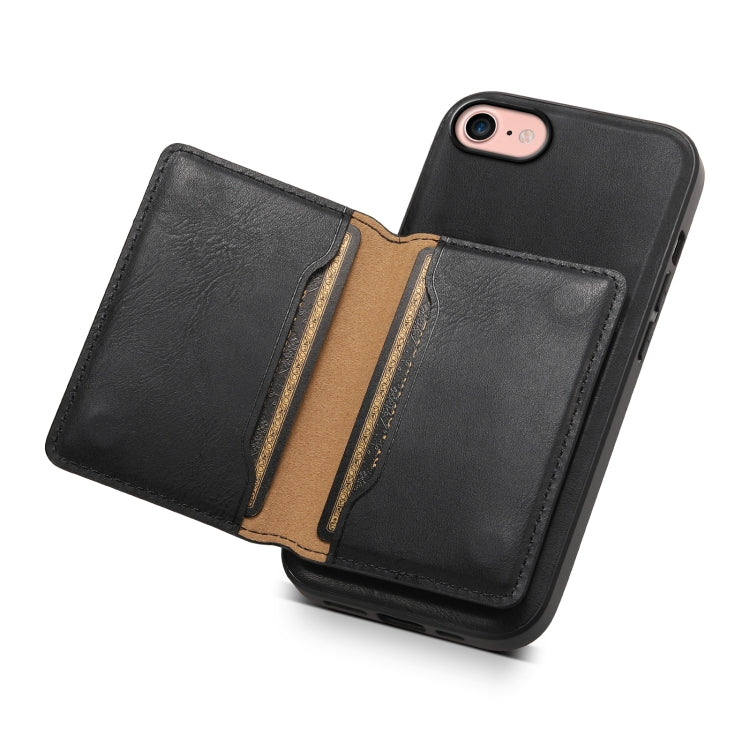 For iPhone SE 2022/2020/8/7 Denior Cowhide Texture Leather MagSafe Detachable Wallet Phone Case(Black) - iPhone SE 2022 / 2020 / 8 / 7 Cases by Denior | Online Shopping UK | buy2fix