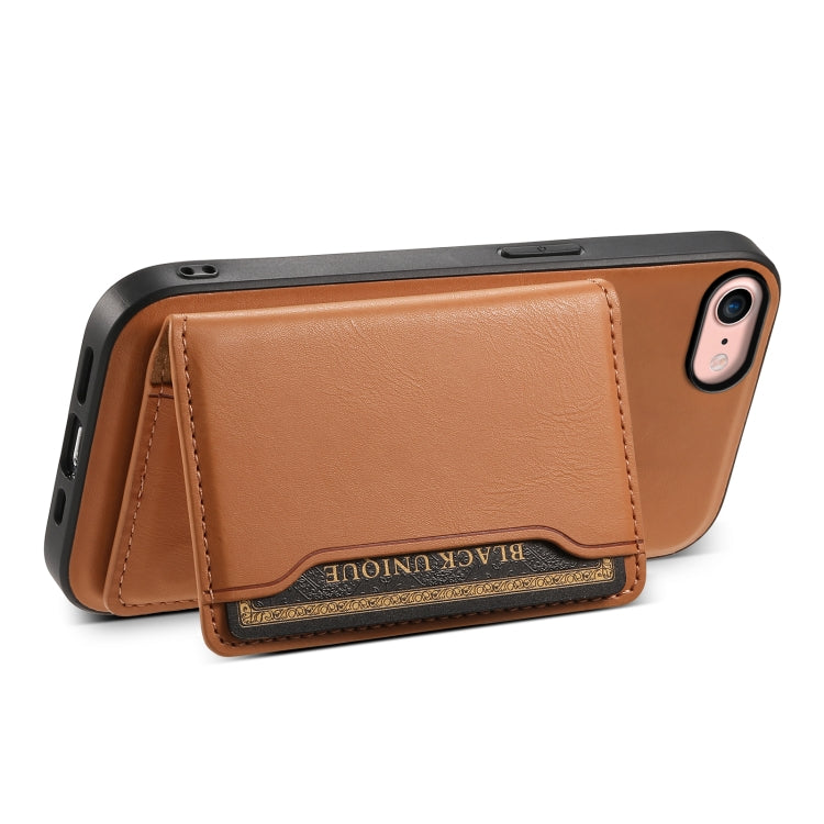 For iPhone SE 2022/2020/8/7 Denior Cowhide Texture Leather MagSafe Detachable Wallet Phone Case(Khaki) - iPhone SE 2022 / 2020 / 8 / 7 Cases by Denior | Online Shopping UK | buy2fix