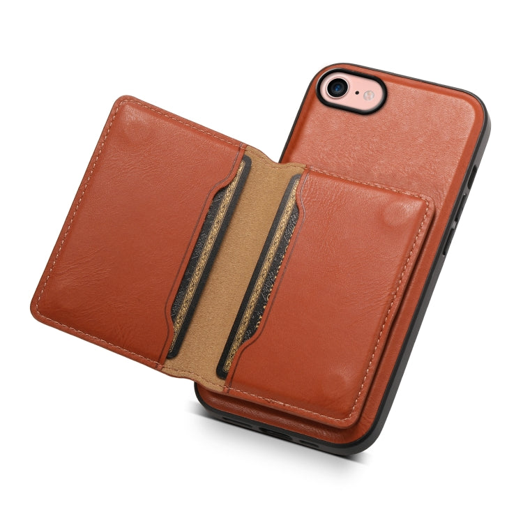 For iPhone SE 2022/2020/8/7 Denior Cowhide Texture Leather MagSafe Detachable Wallet Phone Case(Brown) - iPhone SE 2022 / 2020 / 8 / 7 Cases by Denior | Online Shopping UK | buy2fix