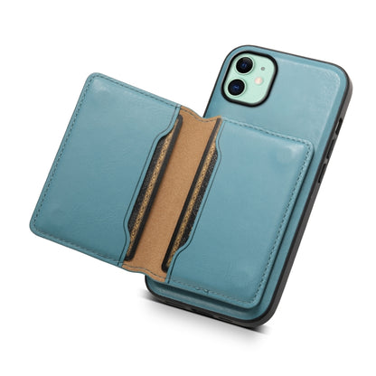 For iPhone 11 Denior Cowhide Texture Leather MagSafe Detachable Wallet Phone Case(Blue) - iPhone 11 Cases by Denior | Online Shopping UK | buy2fix