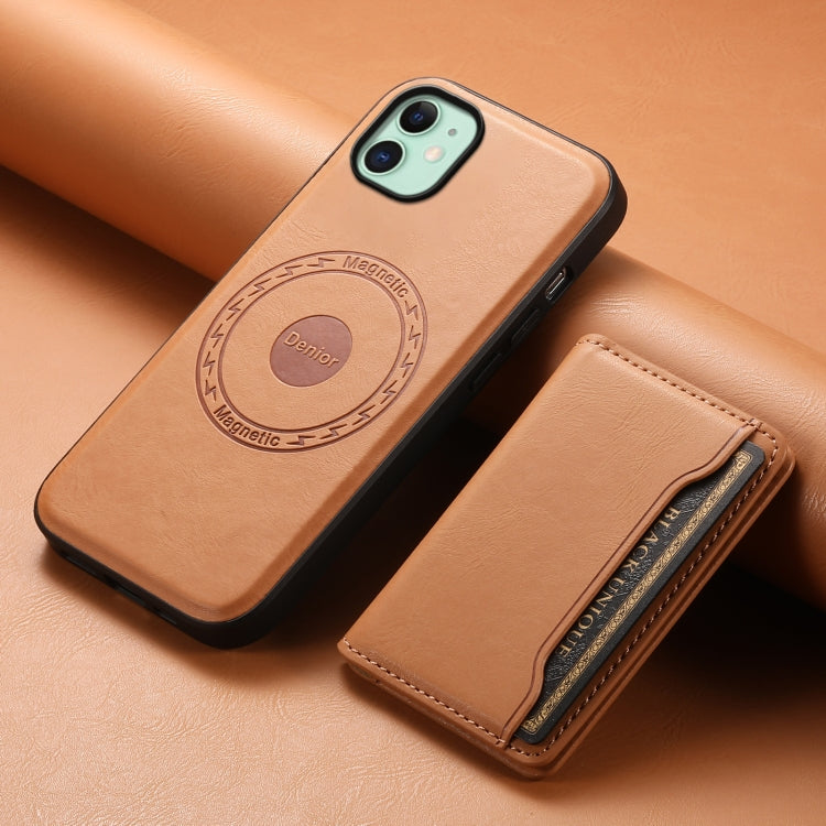 For iPhone 11 Denior Cowhide Texture Leather MagSafe Detachable Wallet Phone Case(Khaki) - iPhone 11 Cases by Denior | Online Shopping UK | buy2fix