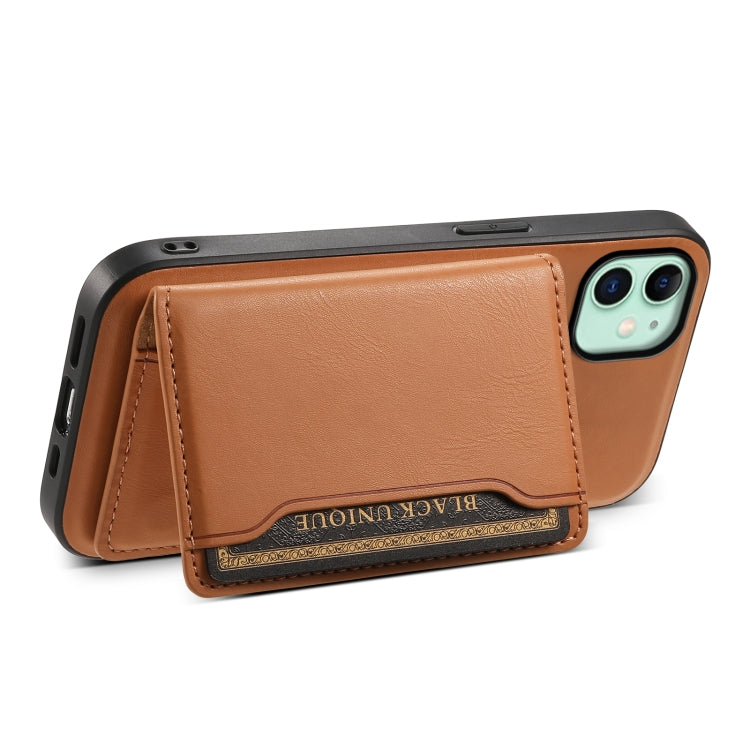 For iPhone 11 Denior Cowhide Texture Leather MagSafe Detachable Wallet Phone Case(Khaki) - iPhone 11 Cases by Denior | Online Shopping UK | buy2fix