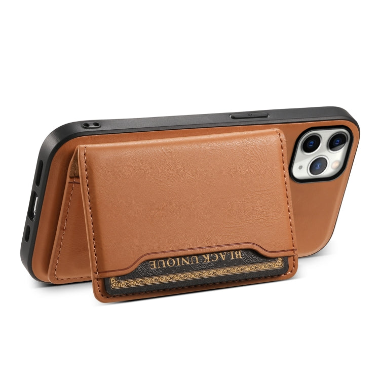 For iPhone 11 Pro Max Denior Cowhide Texture Leather MagSafe Detachable Wallet Phone Case(Khaki) - iPhone 11 Pro Max Cases by Denior | Online Shopping UK | buy2fix