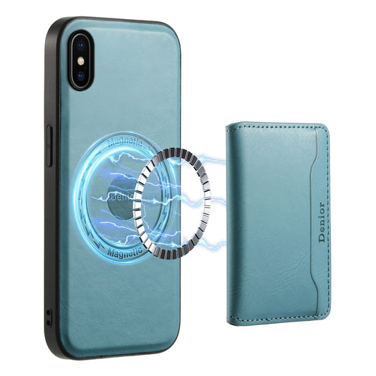 For iPhone X / XS Denior Cowhide Texture Leather MagSafe Detachable Wallet Phone Case(Blue) - More iPhone Cases by Denior | Online Shopping UK | buy2fix