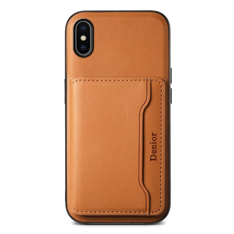 For iPhone X / XS Denior Cowhide Texture Leather MagSafe Detachable Wallet Phone Case(Khaki) - More iPhone Cases by Denior | Online Shopping UK | buy2fix