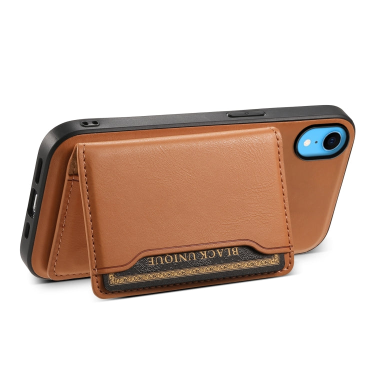For iPhone XR Denior Cowhide Texture Leather MagSafe Detachable Wallet Phone Case(Khaki) - More iPhone Cases by Denior | Online Shopping UK | buy2fix