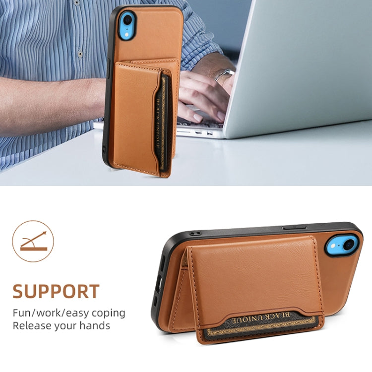 For iPhone XR Denior Cowhide Texture Leather MagSafe Detachable Wallet Phone Case(Khaki) - More iPhone Cases by Denior | Online Shopping UK | buy2fix