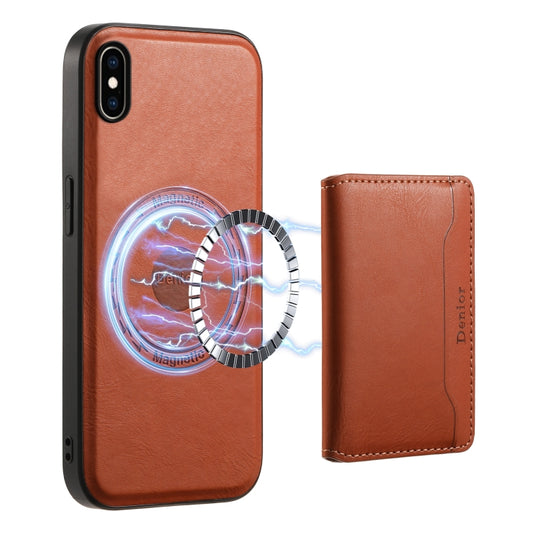 For iPhone XS Max Denior Cowhide Texture Leather MagSafe Detachable Wallet Phone Case(Brown) - More iPhone Cases by Denior | Online Shopping UK | buy2fix
