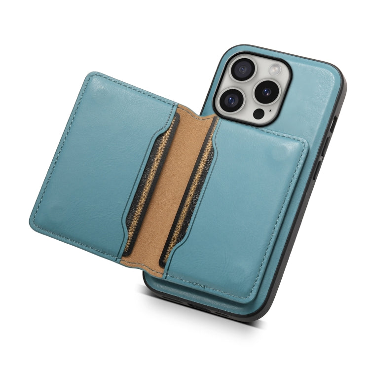 For iPhone 16 Pro Max Denior Cowhide Texture Leather MagSafe Detachable Wallet Phone Case(Blue) - iPhone 16 Pro Max Cases by Denior | Online Shopping UK | buy2fix