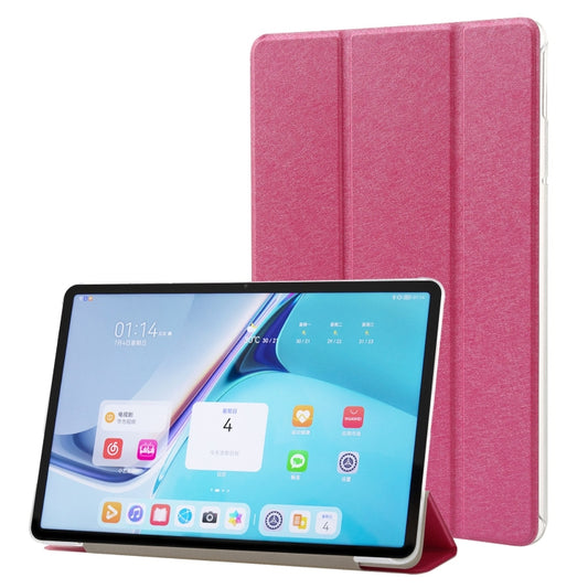 For Huawei MatePad Pro 11 2024 Silk Texture 3-Fold Leather Tablet Case(Rose Red) - Huawei by buy2fix | Online Shopping UK | buy2fix