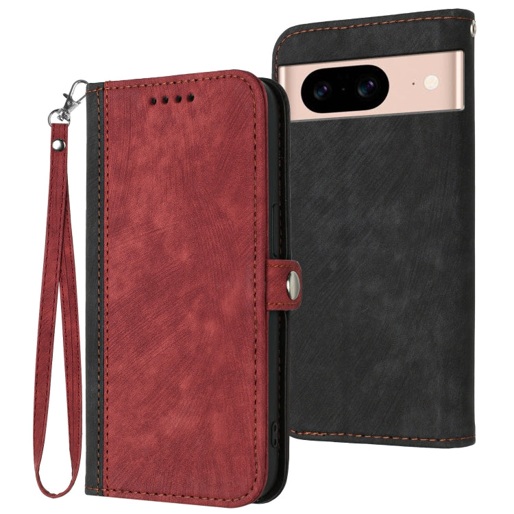 For Google Pixel 8a Side Buckle Double Fold Hand Strap Leather Phone Case(Red) - Google Cases by buy2fix | Online Shopping UK | buy2fix