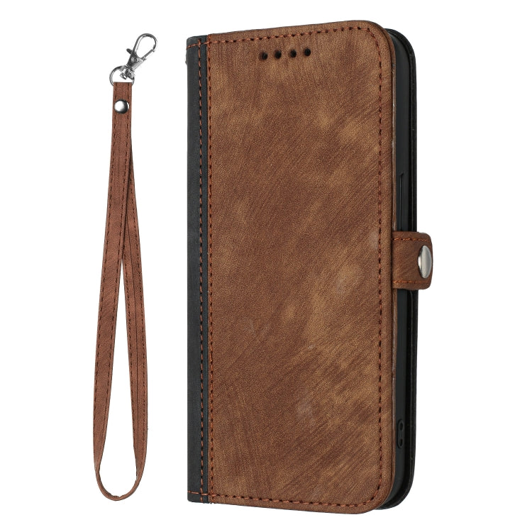 For Google Pixel 8a Side Buckle Double Fold Hand Strap Leather Phone Case(Brown) - Google Cases by buy2fix | Online Shopping UK | buy2fix