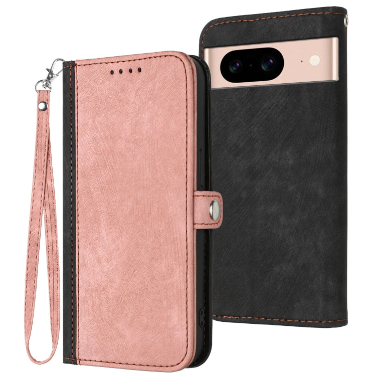 For Google Pixel 8a Side Buckle Double Fold Hand Strap Leather Phone Case(Pink) by buy2fix