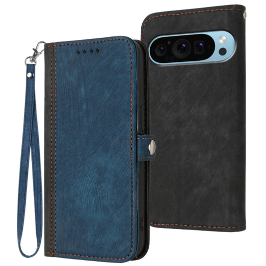 For Google Pixel 9 Pro Side Buckle Double Fold Hand Strap Leather Phone Case(Royal Blue) by buy2fix