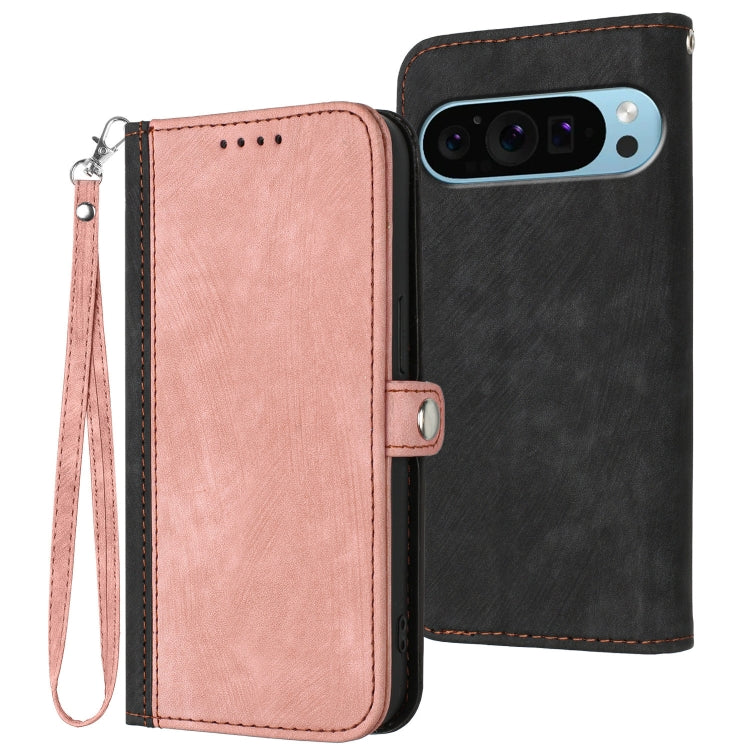 For Google Pixel 9 Pro Side Buckle Double Fold Hand Strap Leather Phone Case(Pink) - Google Cases by buy2fix | Online Shopping UK | buy2fix