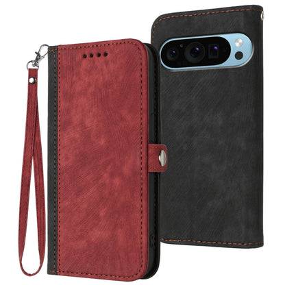 For Google Pixel 9 Side Buckle Double Fold Hand Strap Leather Phone Case(Red) - Google Cases by buy2fix | Online Shopping UK | buy2fix