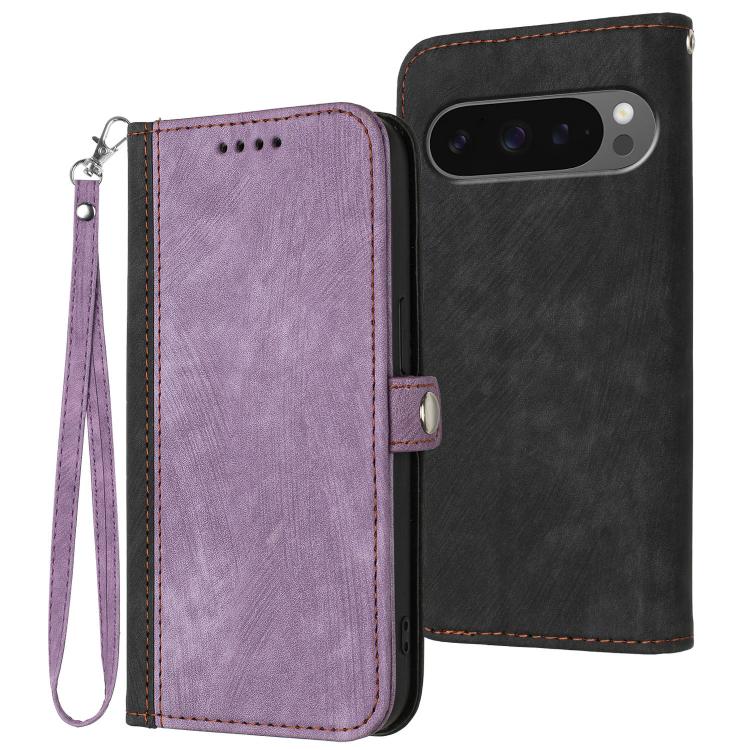 For Google Pixel 10 Pro XL Side Buckle Double Fold Hand Strap Leather Phone Case(Purple) - Google Cases by buy2fix | Online Shopping UK | buy2fix