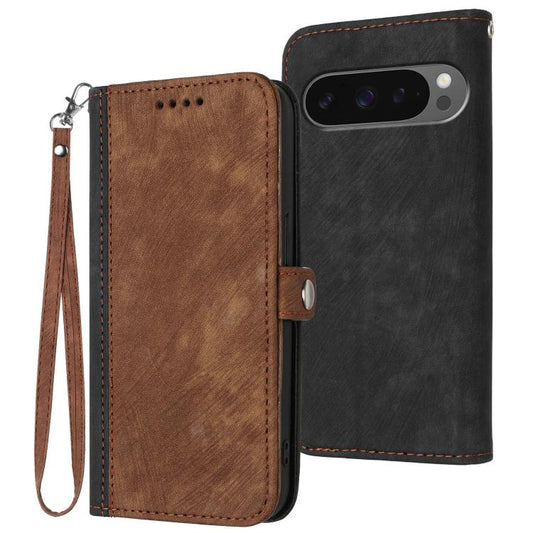 For Google Pixel 10 / Pixel 10 Pro Side Buckle Double Fold Hand Strap Leather Phone Case(Brown) - Google Cases by buy2fix | Online Shopping UK | buy2fix