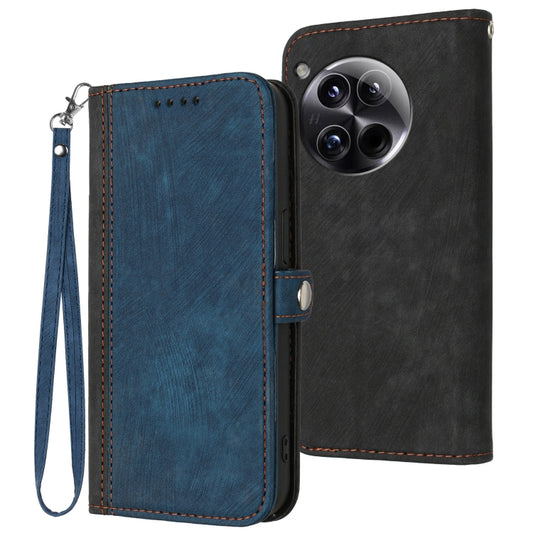 For OnePlus 12 Side Buckle Double Fold Hand Strap Leather Phone Case(Royal Blue) by buy2fix