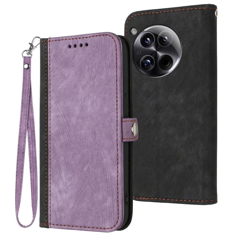 For OnePlus 12 Side Buckle Double Fold Hand Strap Leather Phone Case(Purple) - OnePlus Cases by buy2fix | Online Shopping UK | buy2fix