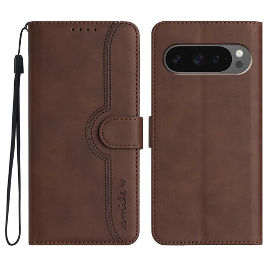 For Google Pixel 10 / Pixel 10 Pro Heart Pattern Skin Feel Leather Phone Case(Brown) - Google Cases by buy2fix | Online Shopping UK | buy2fix