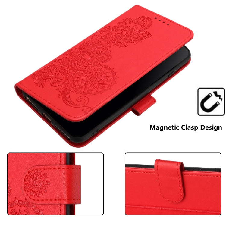 For Google Pixel 9 Datura Flower Embossed Flip Leather Phone Case(Red) - Google Cases by buy2fix | Online Shopping UK | buy2fix