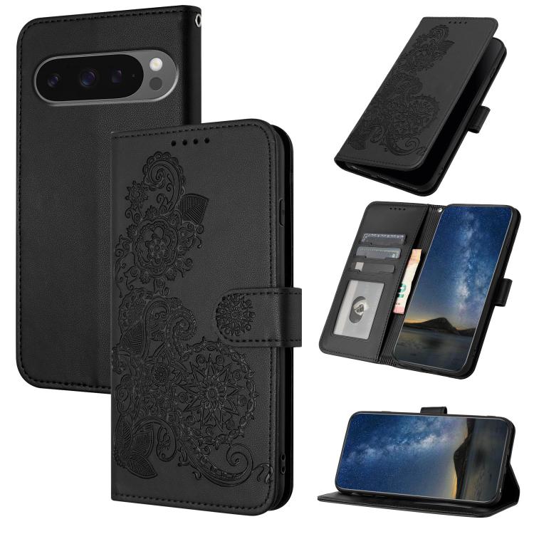 For Google Pixel 10 Pro XL Datura Flower Embossed Flip Leather Phone Case(Black) - Google Cases by buy2fix | Online Shopping UK | buy2fix