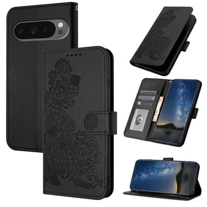 For Google Pixel 10 Pro XL Datura Flower Embossed Flip Leather Phone Case(Black) - Google Cases by buy2fix | Online Shopping UK | buy2fix