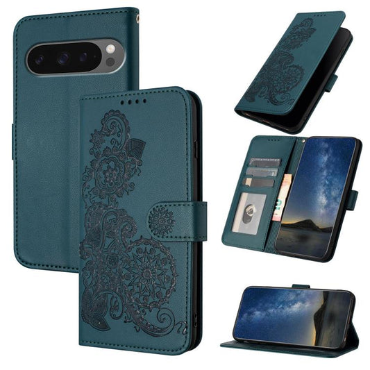 For Google Pixel 10 Pro XL Datura Flower Embossed Flip Leather Phone Case(Dark Green) - Google Cases by buy2fix | Online Shopping UK | buy2fix