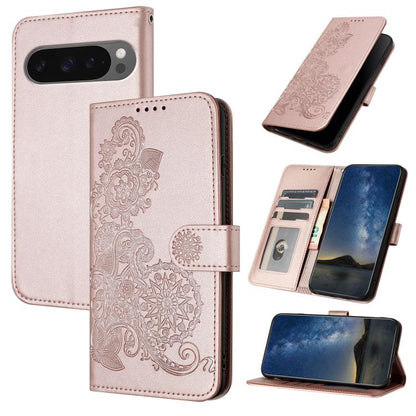 For Google Pixel 10 / Pixel 10 Pro Datura Flower Embossed Flip Leather Phone Case(Rose Gold) - Google Cases by buy2fix | Online Shopping UK | buy2fix