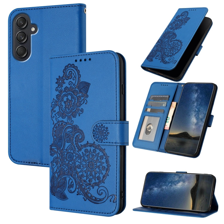 For Samsung Galaxy M55 5G Datura Flower Embossed Flip Leather Phone Case(Blue) by buy2fix