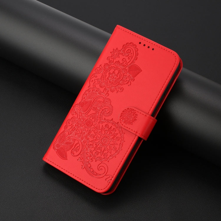 For Xiaomi 14 Pro Datura Flower Embossed Flip Leather Phone Case(Red) - 14 Pro Cases by buy2fix | Online Shopping UK | buy2fix