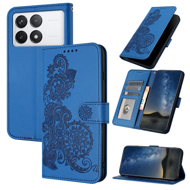 For Xiaomi Redmi K70 Datura Flower Embossed Flip Leather Phone Case(Blue) - K70 Cases by buy2fix | Online Shopping UK | buy2fix