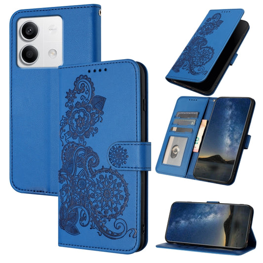 For Xiaomi Redmi Note 13 4G Datura Flower Embossed Flip Leather Phone Case(Blue) - Note 13 Cases by buy2fix | Online Shopping UK | buy2fix