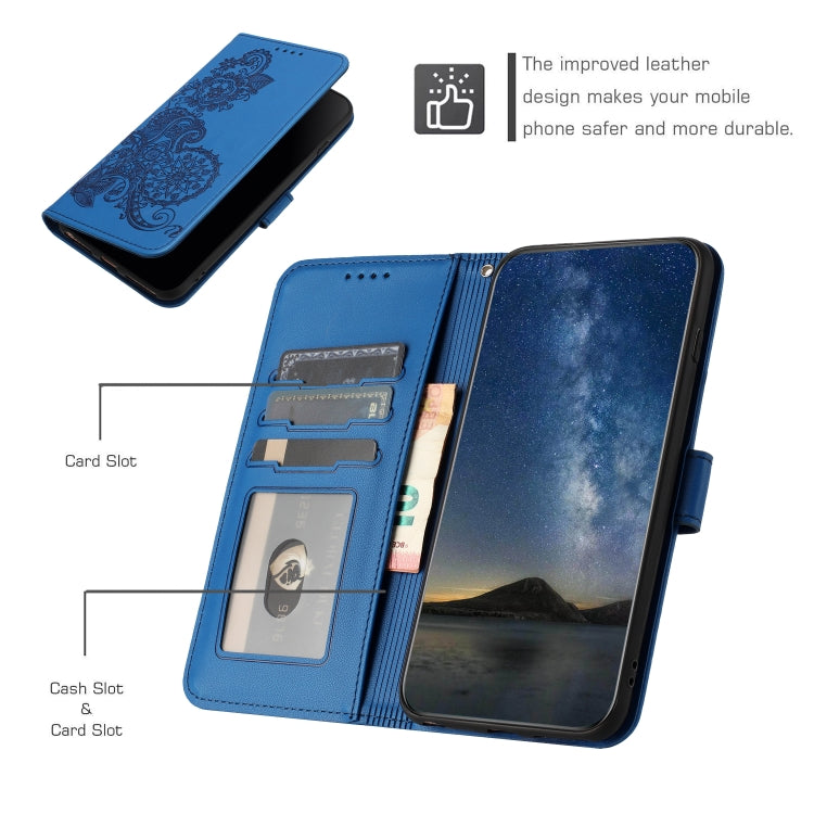 For OnePlus 12 Datura Flower Embossed Flip Leather Phone Case(Blue) - OnePlus Cases by buy2fix | Online Shopping UK | buy2fix