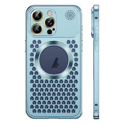 For iPhone 14 Pro Max Spring Buckle MagSafe Magnetic Metal Aromatherapy Phone Case(Blue) - iPhone 14 Pro Max Cases by buy2fix | Online Shopping UK | buy2fix
